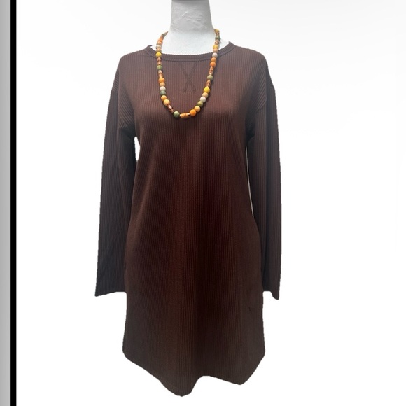 Lucy Rib Knit Shift Mini Dress Brown S - Picture 2 of 9